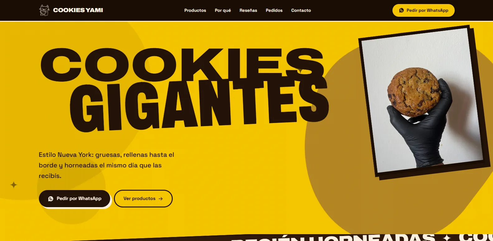 Captura del sitio de Cookies Yami
